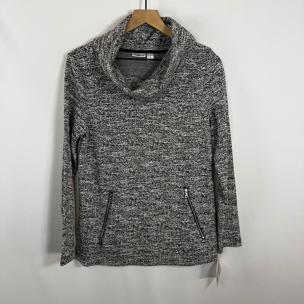 NWT Croft‎ & Barrow Sweater Women Small Salt & Pepper Knit Cowl Neck Pullover